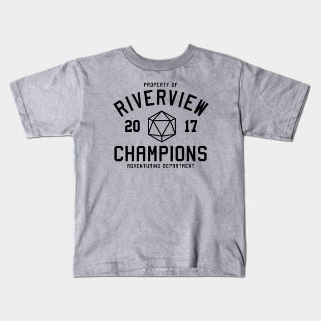 Riverview Champions Adventuring Dept. (Dark) Kids T-Shirt by Ta'veren Tavern